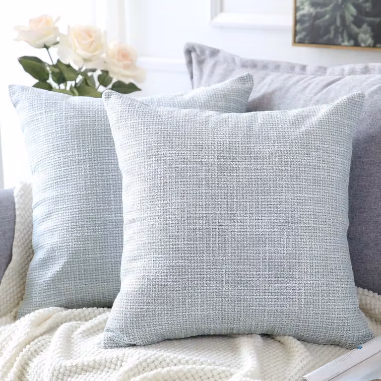 Coperte per cuscini, set da 2, in lino, decorative, quadrati, 50 x 50 cm, per l'arredamento della casa, divano, camera da letto, auto (blu-grigio, 20 x 20)