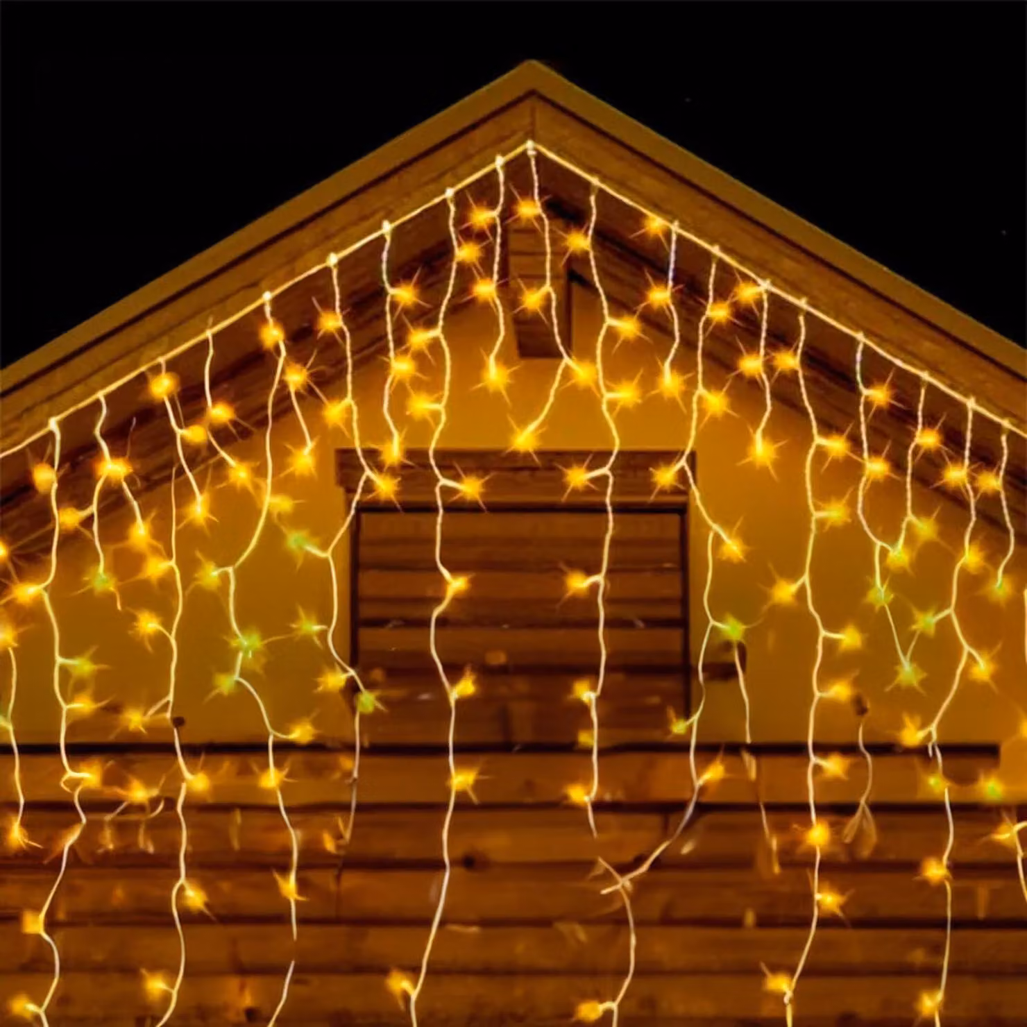 Catena luminosa a LED a forma di stalattiti, 10 metri, luce bianco caldo, alimentazione a batteria