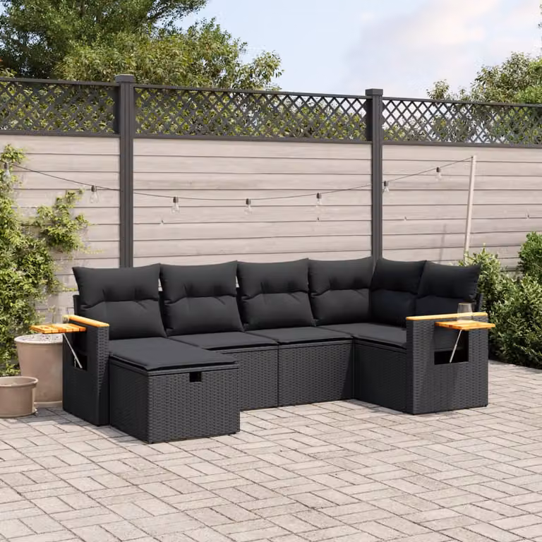 Set Divano da Giardino vidaXL 6 pz a L con Cuscini Nero in Polyrattan e Acciaio