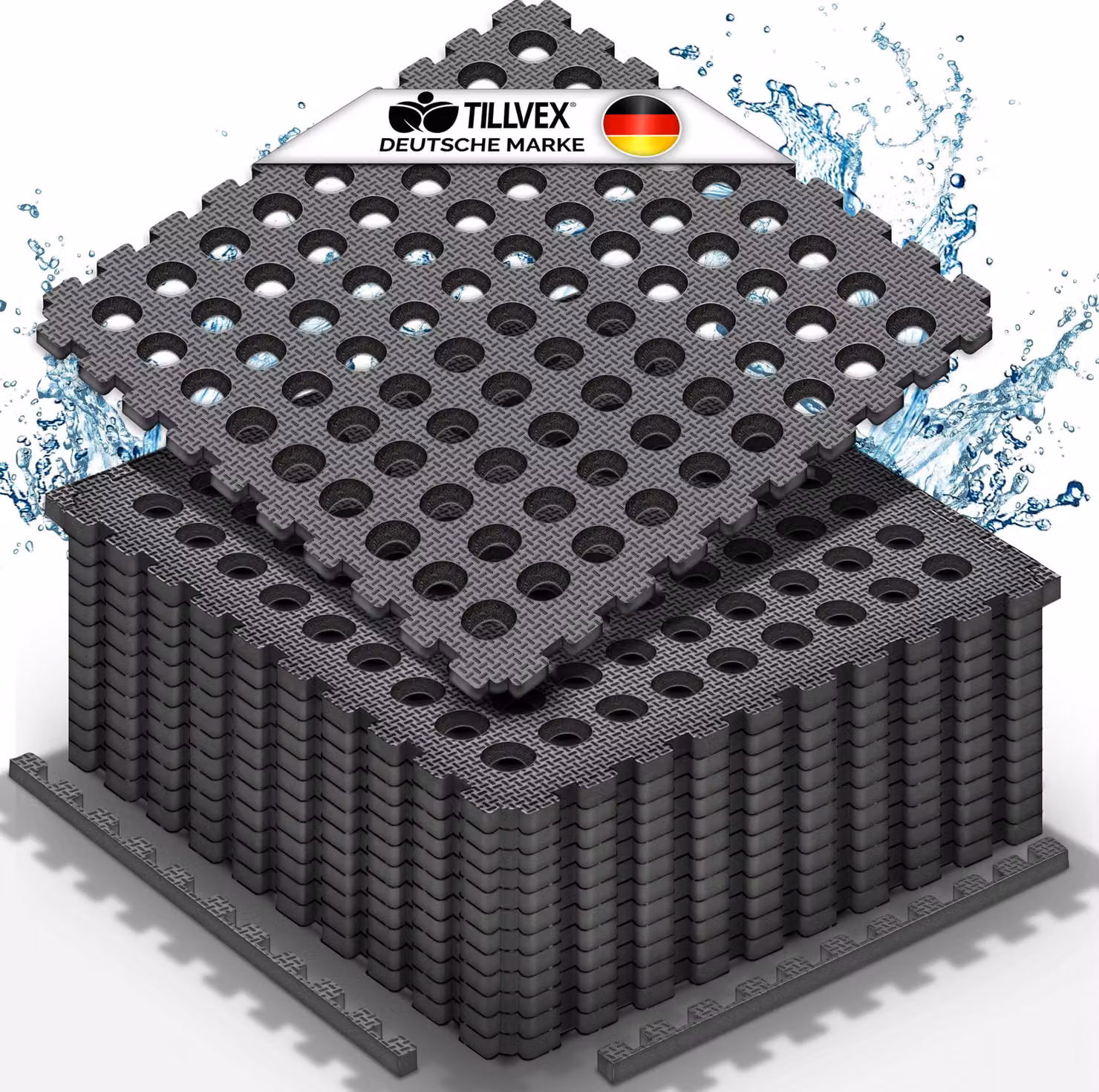 tillvex® Tappetino di protezione per il pavimento della piscina con fori 12 pezzi nero | Tappetino per piscina e piscina 51x51 cm | Tappetino per piscina per esterno | Tappetino di protezione per il pavimento della piscina termoisolante | Pellicola per pa