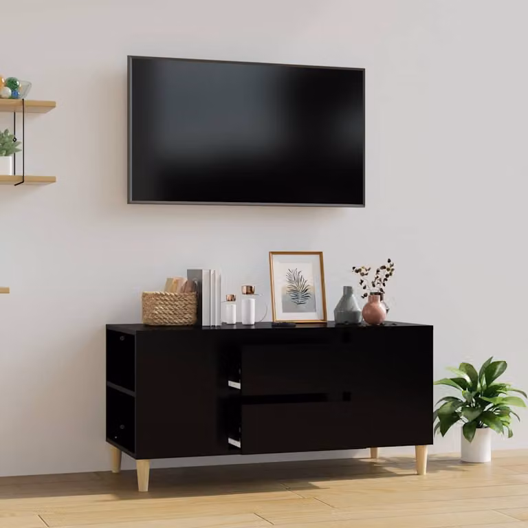 vidaXL Mobile Porta TV Nero in Legno Multistrato e MDF, Stile Scandinavo, L 102 cm x P 44,5 cm x H 50 cm