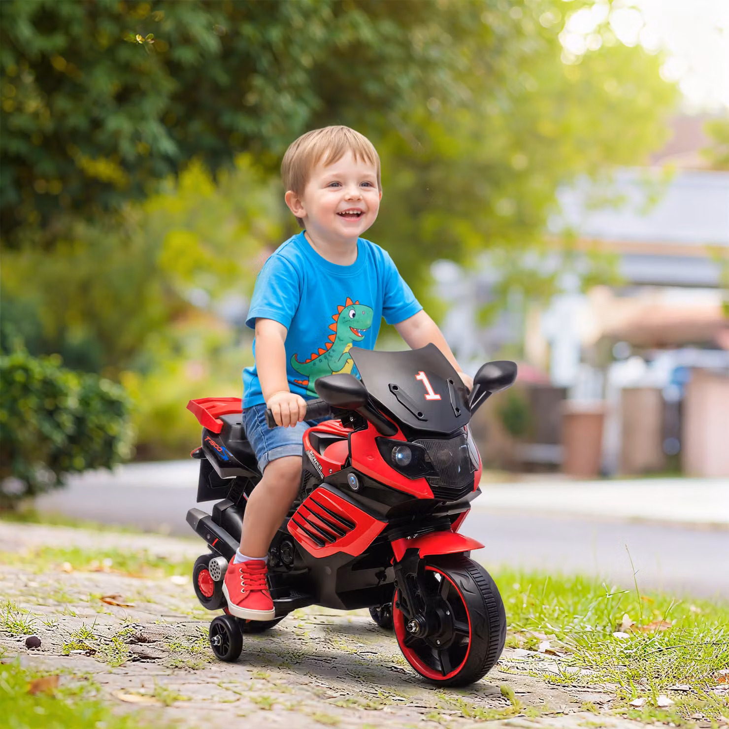 Moto Elettrica AIYAPLAY per Bambini da 18-36 Mesi, 6V, con Rotelle Rimovibili, Fari e Musiche, Rosso – 2