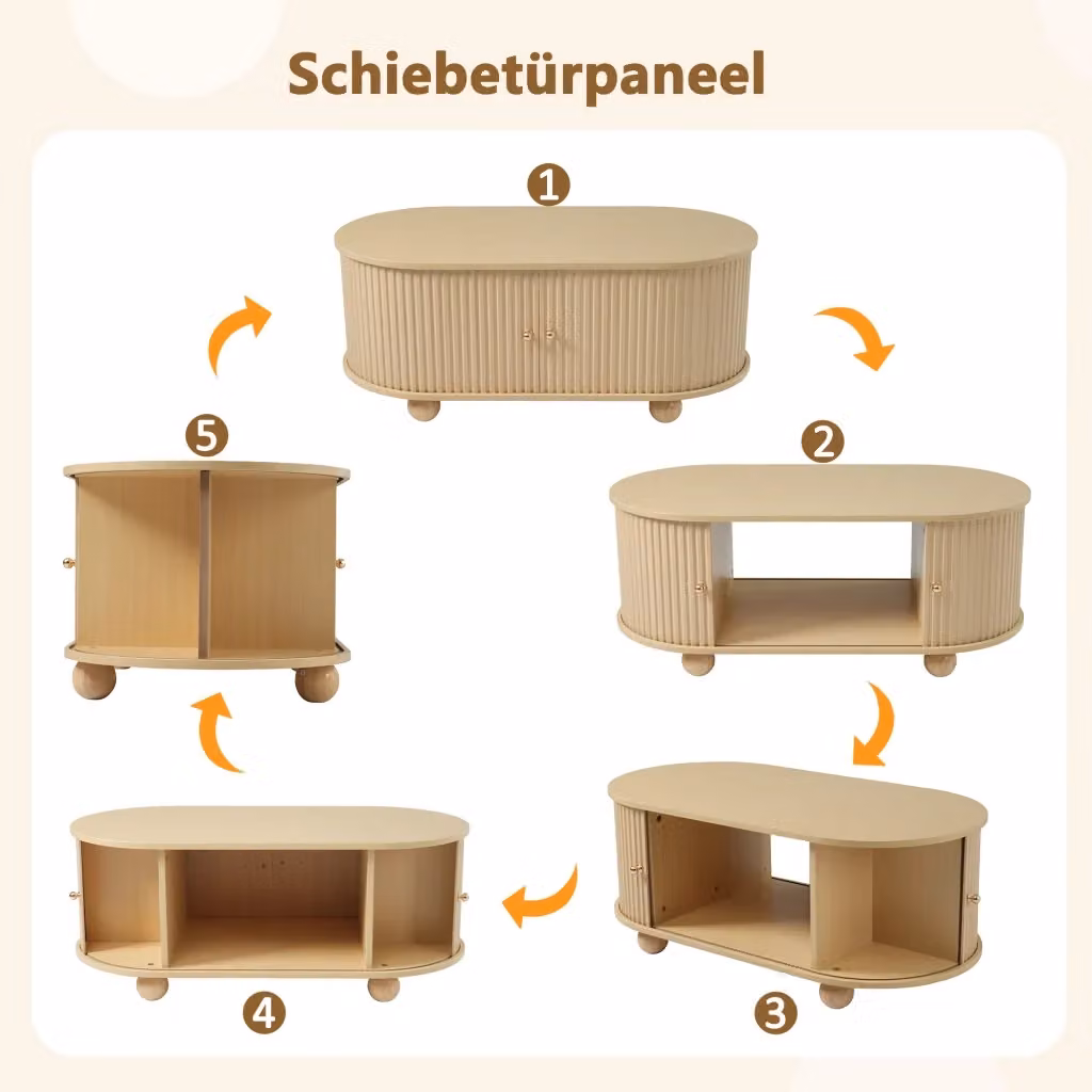 Tavolino da caffè ovale REDOM in MDF con finitura opaca color marrone e beige, L/P/H: 100 x 50 x 40 cm – 2