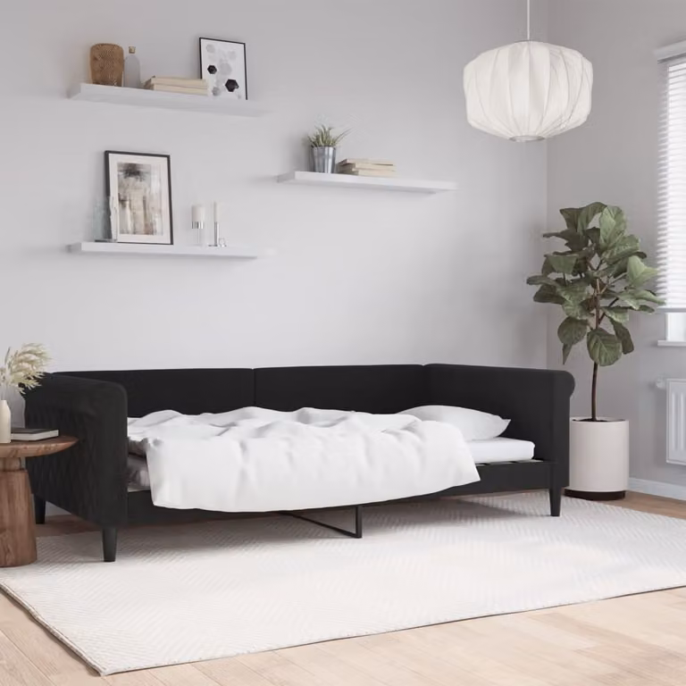 Letto da giorno vidaXL in velluto nero con struttura imbottita, L/P/H: 200 x 100 x 68 cm