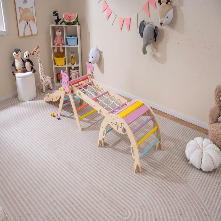 Set triangolo per arrampicata pieghevole Costway con tunnel per bambini, colore rosa