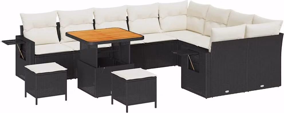 Set Divano da Giardino 12 pcs Nero polyrattan