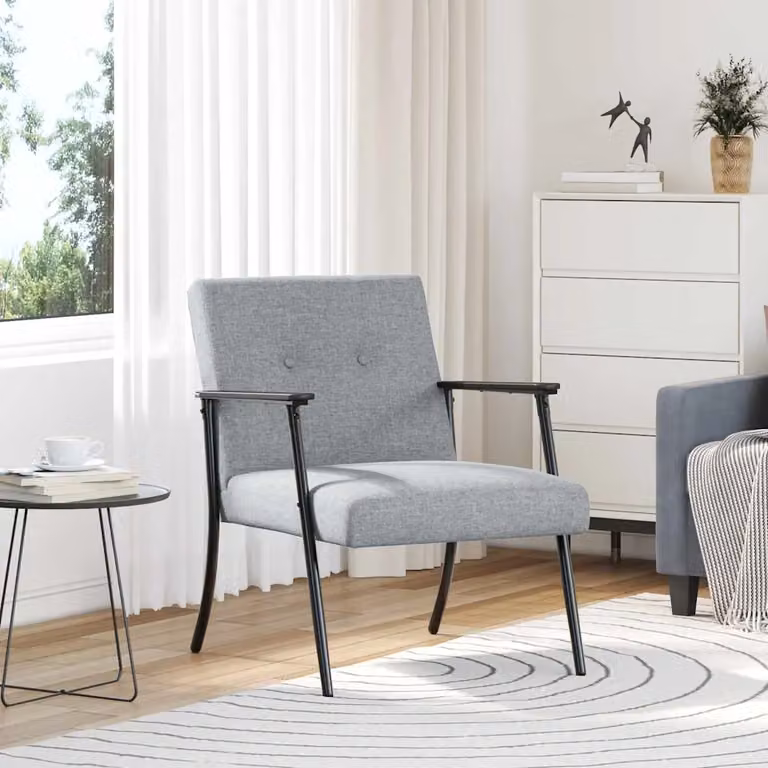 Poltrona moderna vidaXL in tessuto grigio con braccioli per soggiorno e camera da letto L: 75,0 cm, P: 59,0 cm, H: 78,0 cm