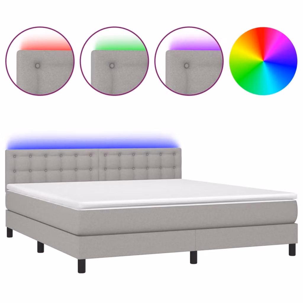 Letto a Molle Materasso e LED Grigio Chiaro 180x200 cm Tessuto