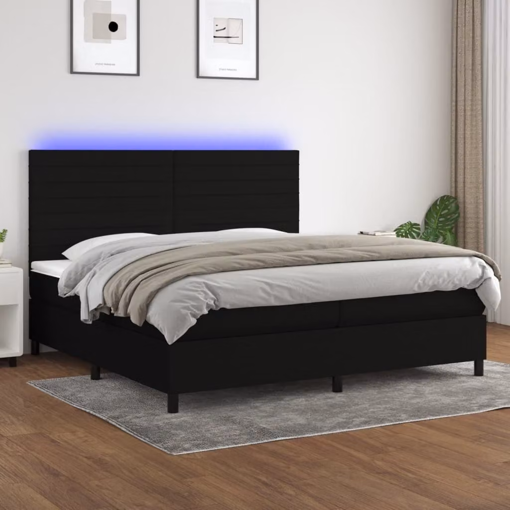 Maison Exclusive - Letto a Molle Materasso e LED Nero 200x200cm in Tessuto