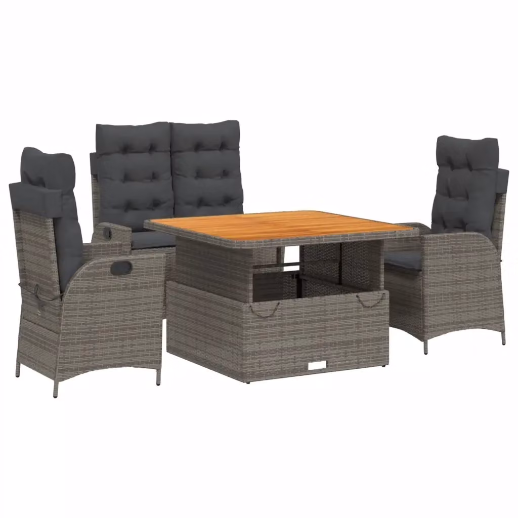 Set da Pranzo da Giardino vidaXL in Legno di Acacia Olio e Polyrattan, 4 Pezzi, Grigio e Marrone – 2