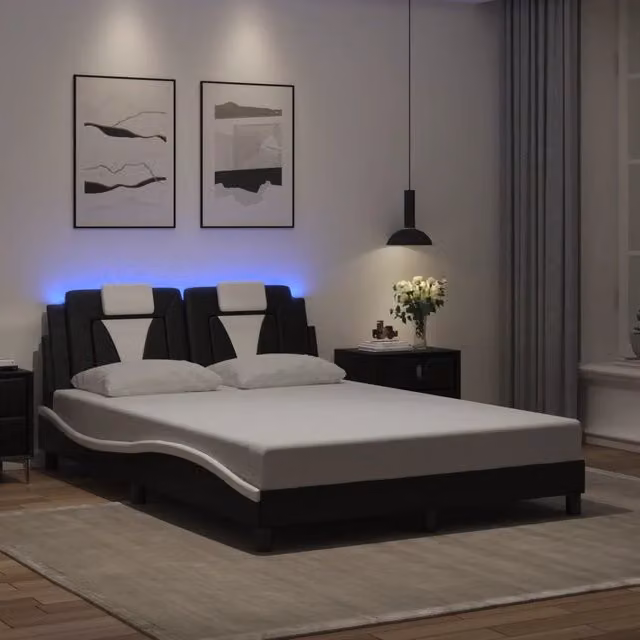 Giroletto Viana con LED senza Materasso Nero e Bianco 140x200cm 3214027
