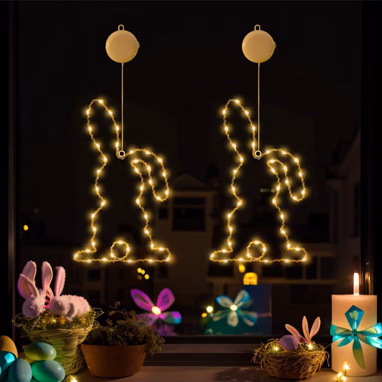 Illuminazione a LED per finestre, coniglietti di Pasqua, set da 2, per interni ed esterni