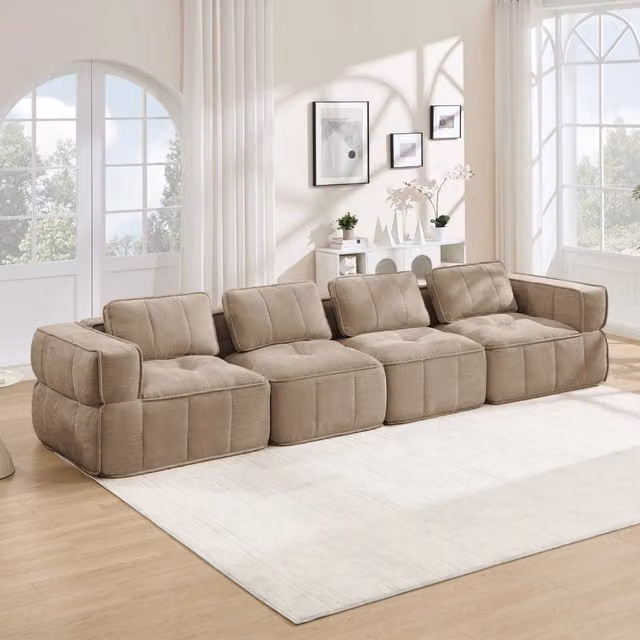 Divano modulare 344x93x67 cm senza struttura in poliestere sabbia
