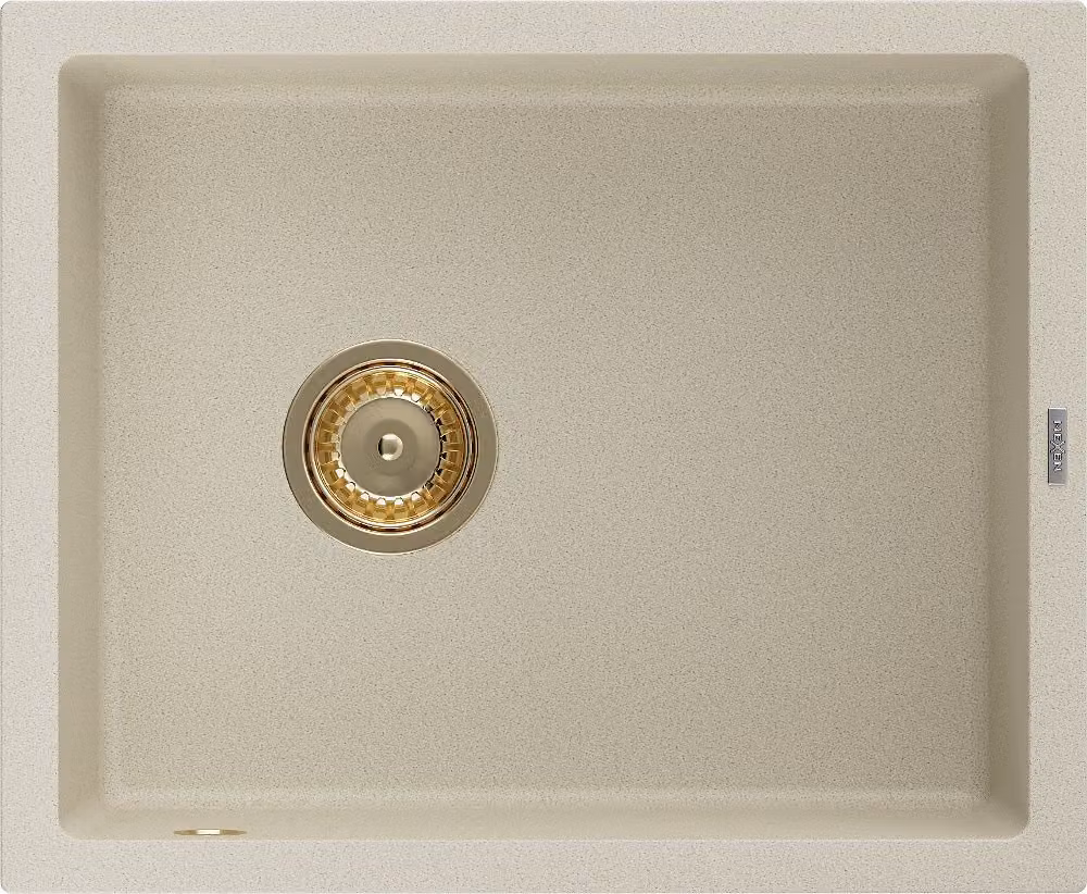 Mexen Pedro lavello in granito a 1 vasca 560 x 460 mm, beige, sifone dorato - 6508561000-69-G