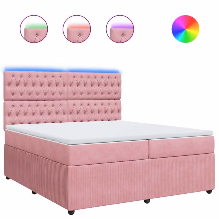 Giroletto a Molle con Materasso Rosa 200x200 cm in Velluto
