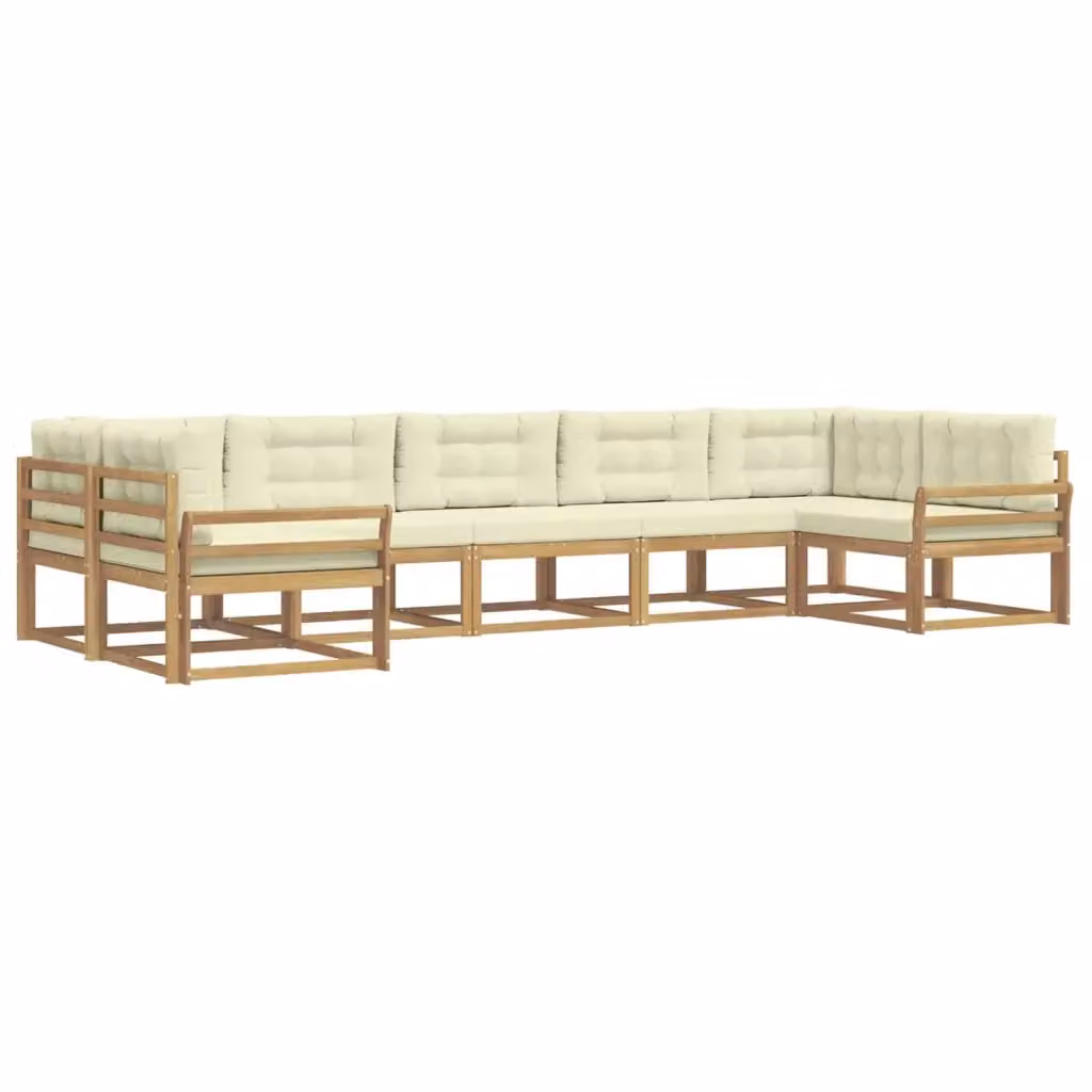 Set di divani da esterno a L vidaXL in legno di acacia con cuscini Bianco e Beige – 2