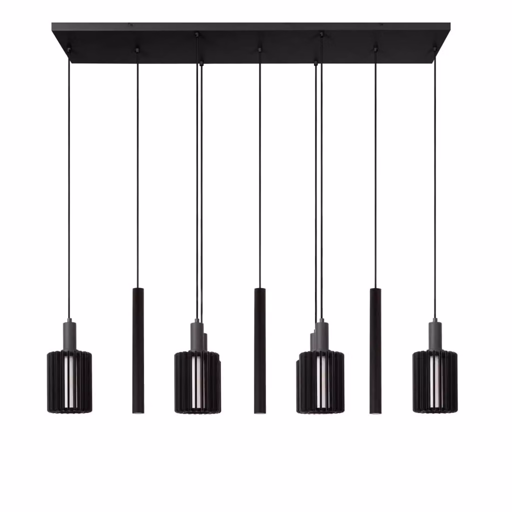Lampada a sospensione moderna LAMBRES Lucide nera con vetro trasparente e metallo, 6xE27+3xGU10, H 140 cm x L 35 cm x P 33,5 cm – 2