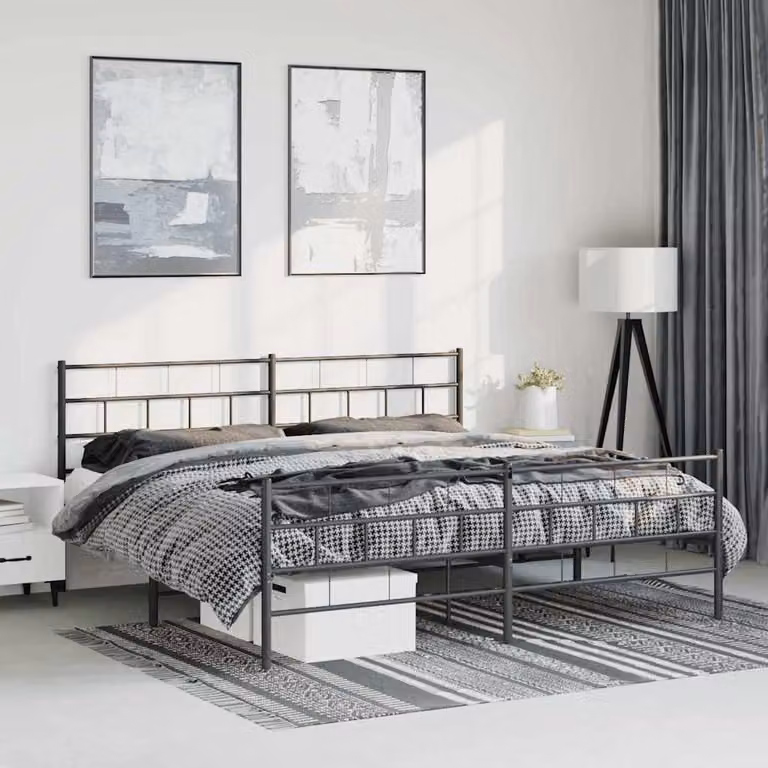 vidaXL Giroletto con Testiera e Pediera in Metallo Nero L: 198 cm, P: 207 cm, H: 90 cm