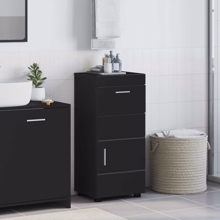Set di armadi da bagno moderni vidaXL TULUM nero con ante e cassetti, L 37 cm, P 31,5 cm, H 82 cm