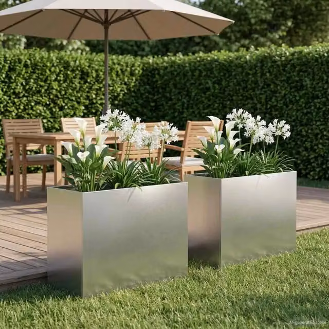Vaso da giardino 2 pz Argento 60 x 30 x 50 cm Acciaio Inox 8005577