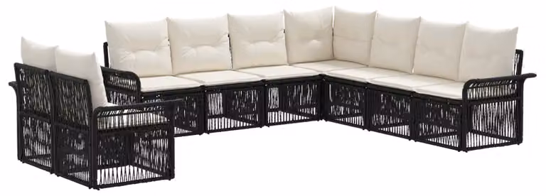 Set da giardino composto da 9 pezzi, colore nero, realizzato in rattan sintetico