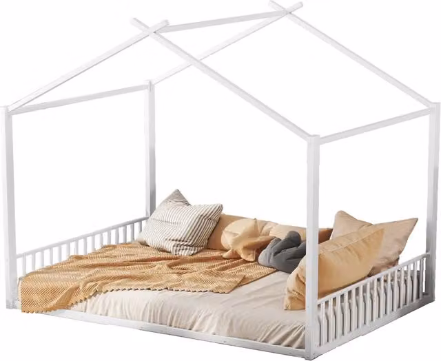 Letto a casetta per bambini Chicfurn in metallo bianco L/P/H: 140 x 200 x 165 cm – 1