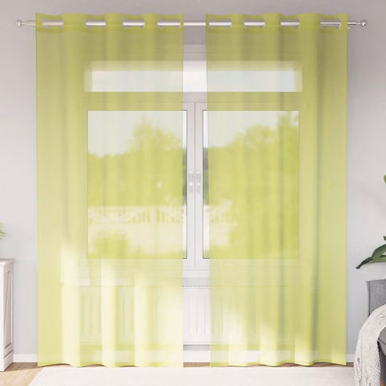 Set di 2 tende in voile semi-trasparenti vidaXL con occhielli, colore verde, L: 140 cm, H: 245 cm
