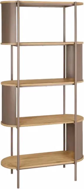 Libreria in metallo curvato e legno a 5 livelli, marrone