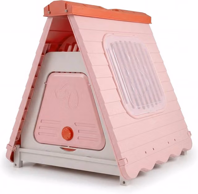 Cuccia pieghevole in plastica per cani con porta bloccabile e finestre ventilate, Gabbia portatile impermeabile per cani piccoli e medi Rosa