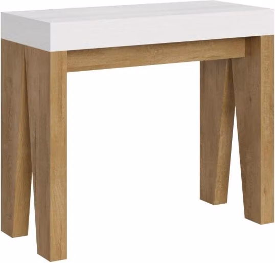 Consolle Allungabile 90-300x40x77 cm in Nobilitato Bianco e Marrone