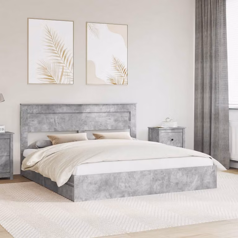 Letto con contenitore e cassetto vidaXL in grigio, 200 x 200 cm