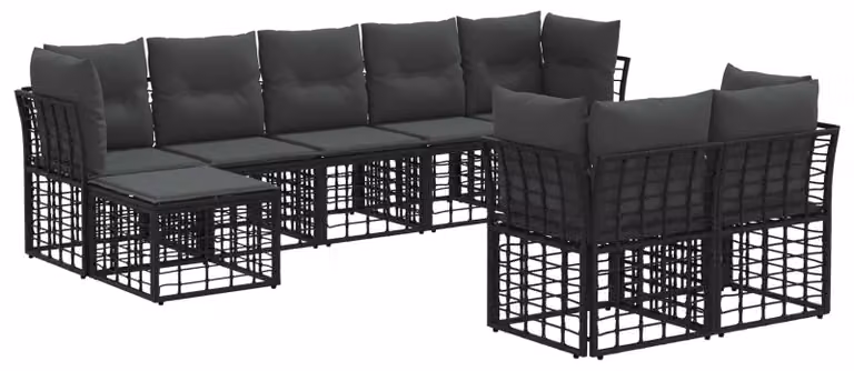 Set di divani da esterno Nero e Grigio scuro Poliestere