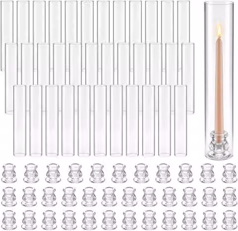 VEVOR Set di 36 Portacandele Hurricane, Portacandele da Tavolo, Cilindri Alti in Vetro Trasparente 65x350 mm, Vetro Borosilicato di Alta Qualità, Centrotavola per Matrimoni, Feste, Decorazioni Moderne