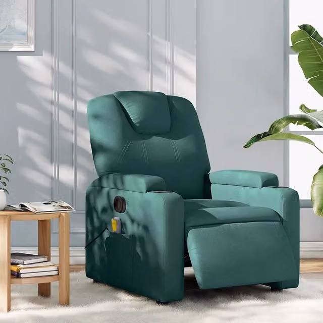 Divano Sedia-Poltrona Massaggiante Reclinabile Elettrica Verde Scuro Tessuto 225339