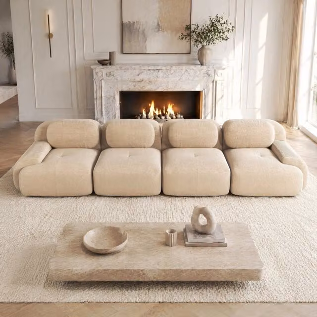 Divano angolare modulare 388x103x70 cm in velluto a coste beige HOMVRA