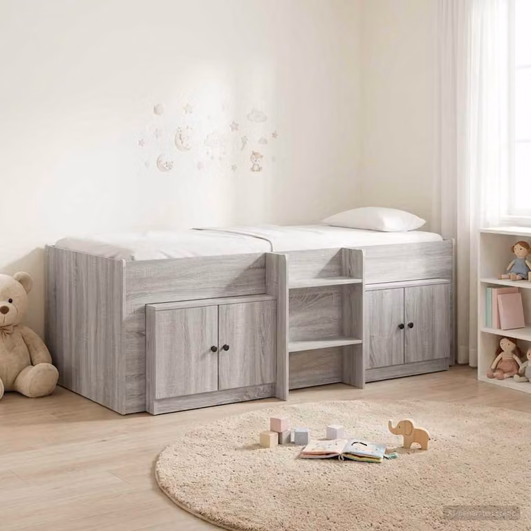 Maison Exclusive - Struttura letto a soppalco con armadio, 3 pezzi, grigio Sonoma, realizzata in legno laminato