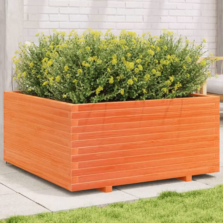 Fioriera da giardino vidaXL in legno massello di pino, colore marrone, L 100 cm x P 100 cm x H 49,5 cm