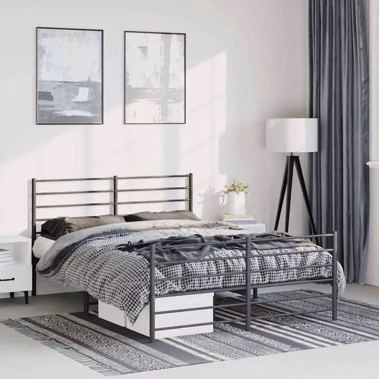 vidaXL Giroletto con Testiera e Pediera in Metallo Nero 150x200 cm