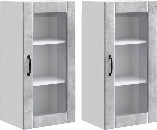 Set di 2 pensili da cucina moderni con 6 ripiani 40 x 31 x 80 cm in legno multistrato grigio cemento 02_0054336