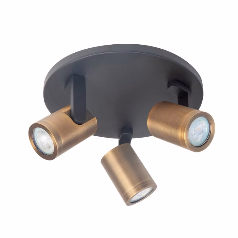 HighLight Faretto da soffitto Halo, nero/ottone brunito Ø 25 cm a 3 luci. dimmerabile, Nero, Soggiorno / Sala da pranzo, Metallo, Moderno