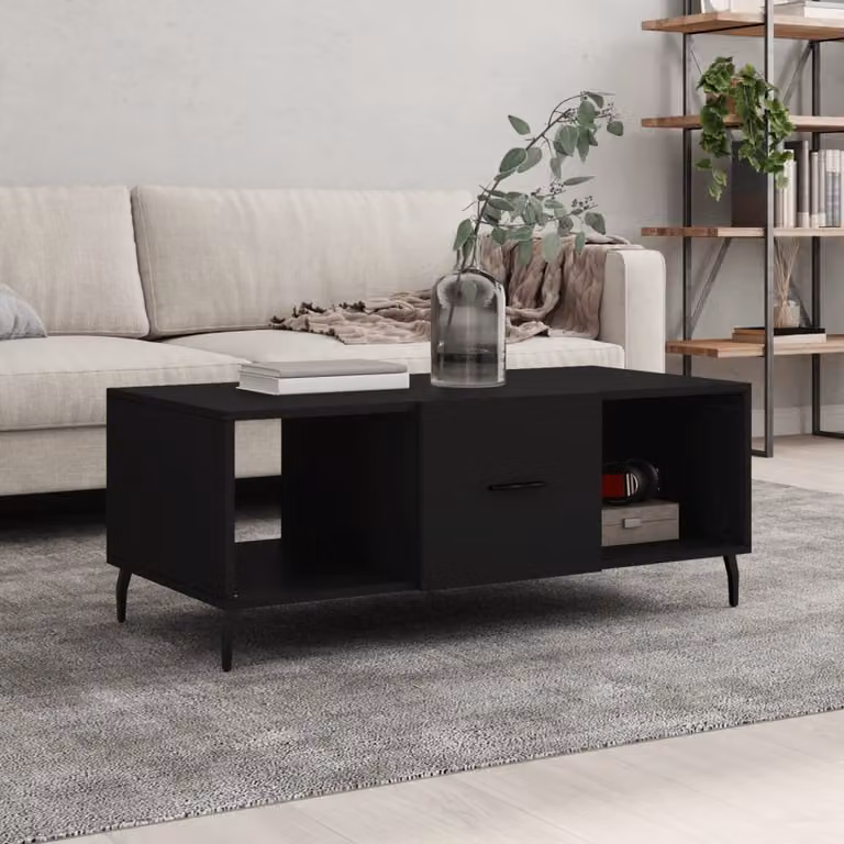 vidaXL Tavolino da Salotto Moderno Nero L: 102 cm, P: 50 cm, H: 40 cm in Legno e Metallo