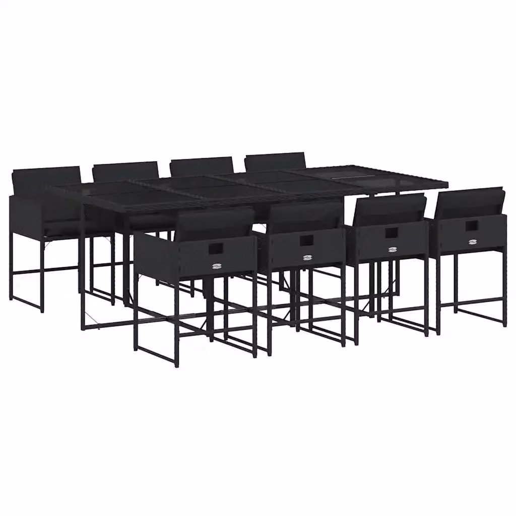 Set da pranzo da giardino vidaXL in polyrattan nero con cuscini e piano in vetro, 9 pezzi – 2