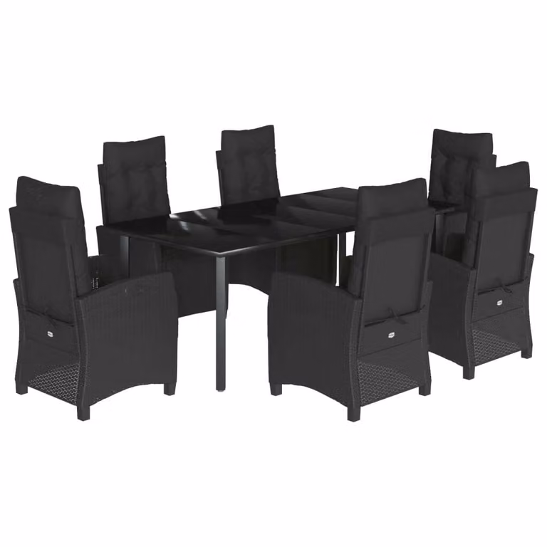 Set da Pranzo da Giardino 7 pz Nero con Cuscini in Polyrattan