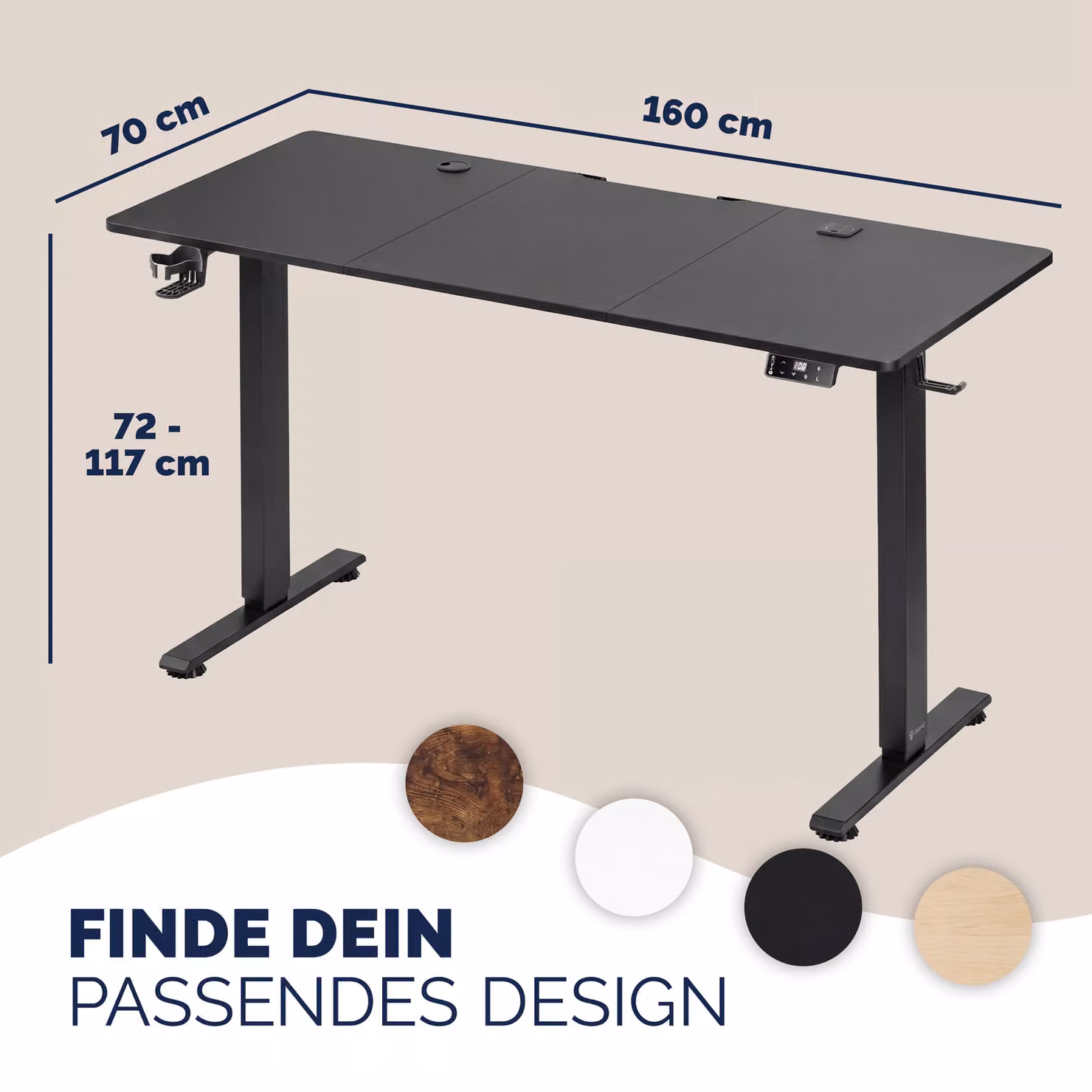 Scrivania gaming regolabile in altezza CASARIA nera con piano in MDF laminato e struttura in metallo L: 160 cm, P: 70 cm, H: 72-117 cm – 2