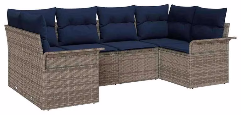 Set Divano da Giardino 6 pcs Grigio Poly Rattan
