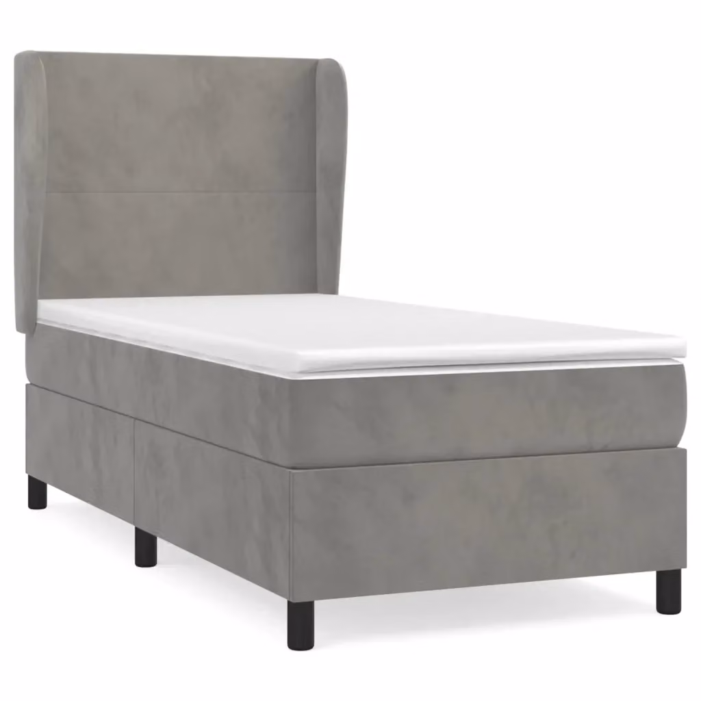 vidaXL Giroletto a Molle con Materasso in Velluto Grigio e Bianco L/P/H: 90 x 190 cm – 2