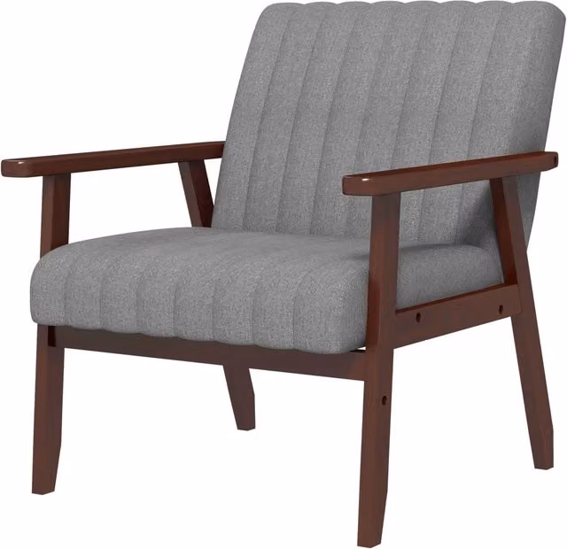 Poltroncina Moderna GIORDANOSHOP Imbottita in Tessuto e Legno con Cuciture Tubolari Grigio e Marrone L/P/H: 64 x 74,5 x 75,5 cm – 1