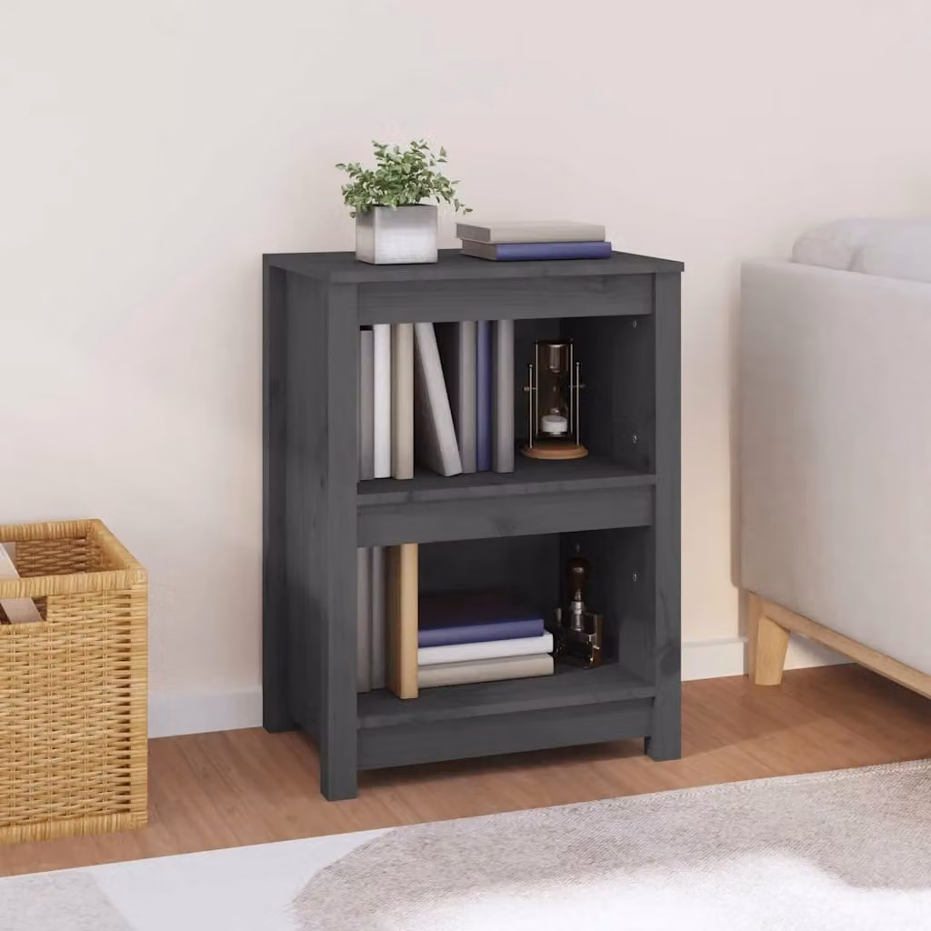 Libreria moderna vidaXL in legno massello di pino grigio, L: 50 cm, P: 35 cm, H: 68 cm