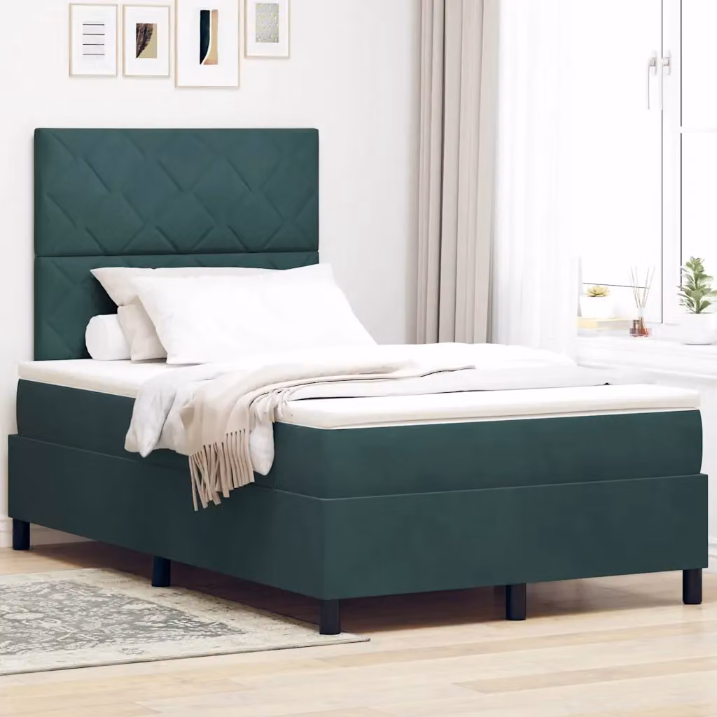 Letto a molle con testiera vidaXL in velluto verde L: 120 cm, P: 200 cm
