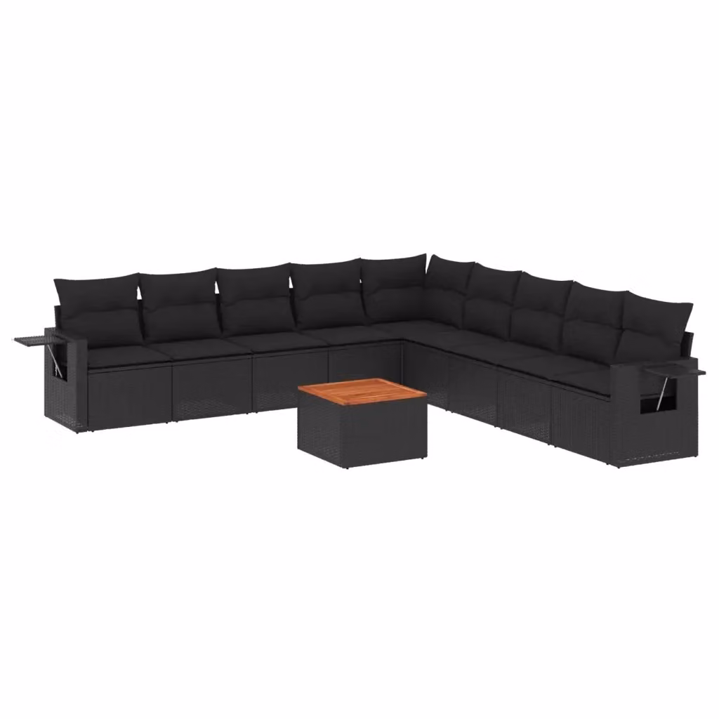 vidaXL Set Divani da Giardino a L 10pz in Polyrattan Nero con Cuscini e Tavolino da Esterno – 2